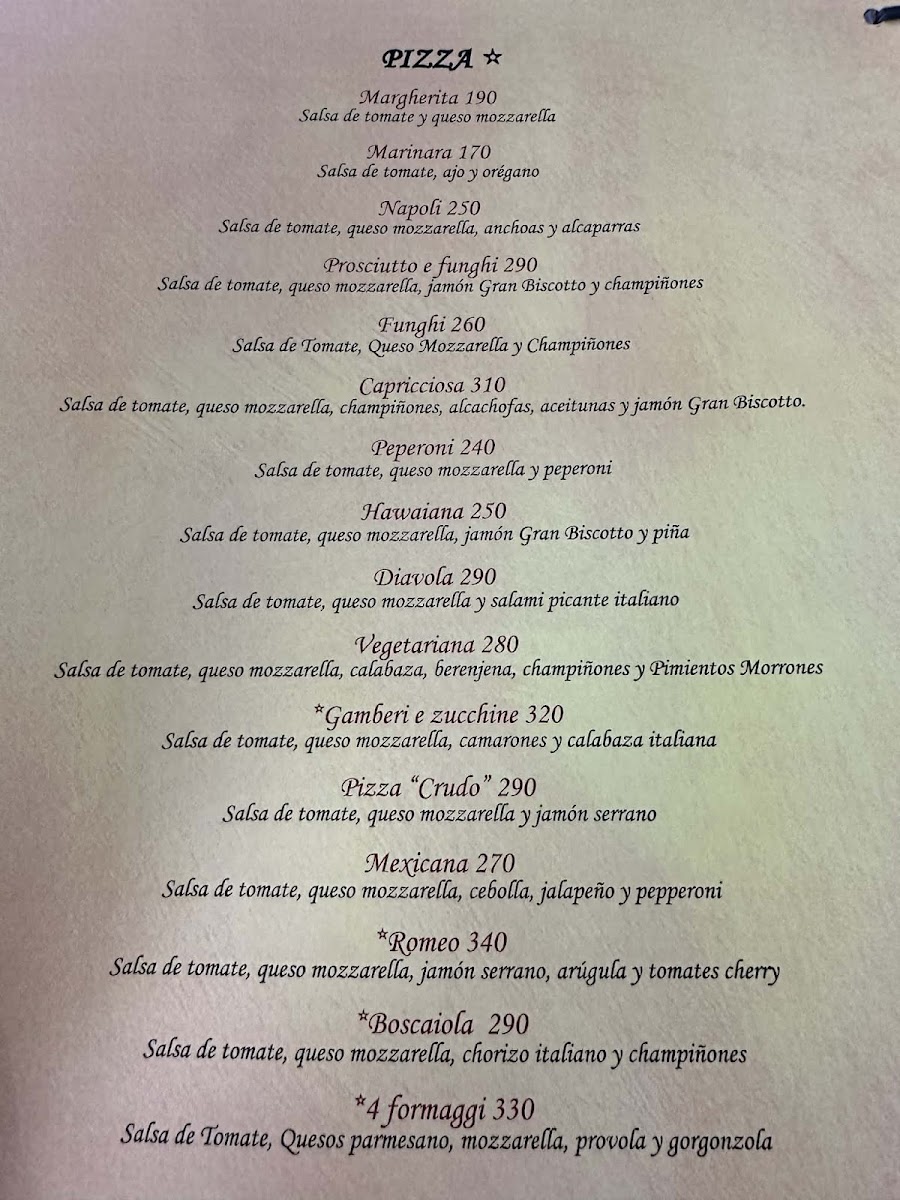 Romeo Trattoria Pizzeria Menu - Image 1